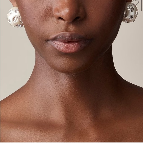J Crew Crystal-embellished pearl stud earrings NEW Statement Sparkle + bag - Picture 2 of 6